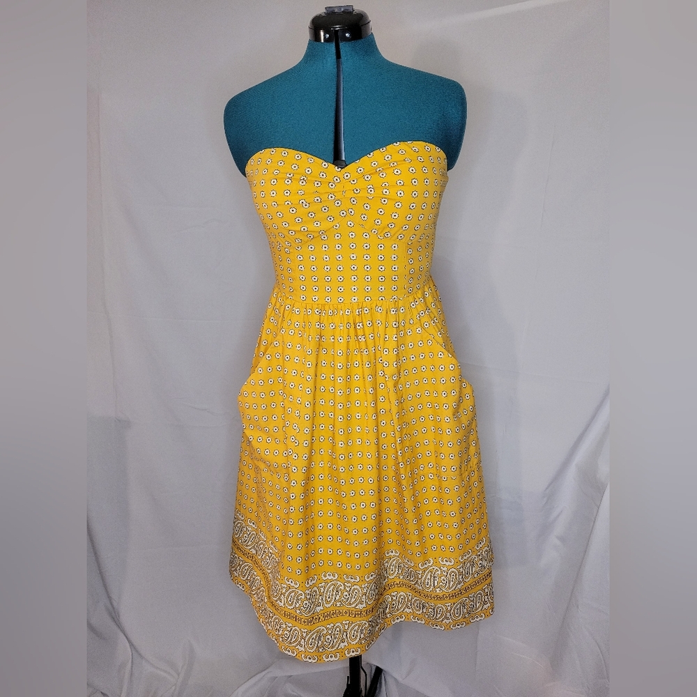 Girls From Savoy (Anthropologie) Yellow Strapless Dress w/ Pockets US 8